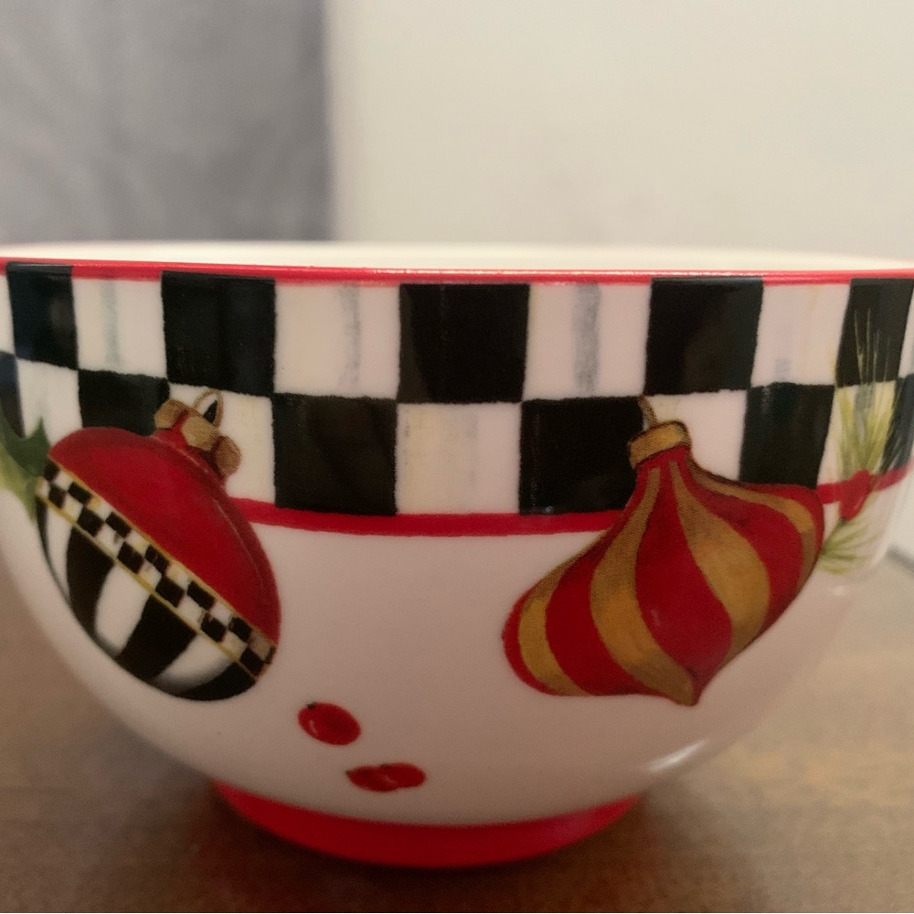 MacKenzie-Childs Holiday 5.5” Bowl with Red and Gold Ornaments